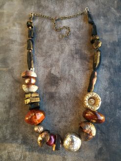 Beaded Choker, Classic Statement Jewelry, Big Bold Chunky Necklaces, Metallic & Ceramic Sculptured Brutalist Design