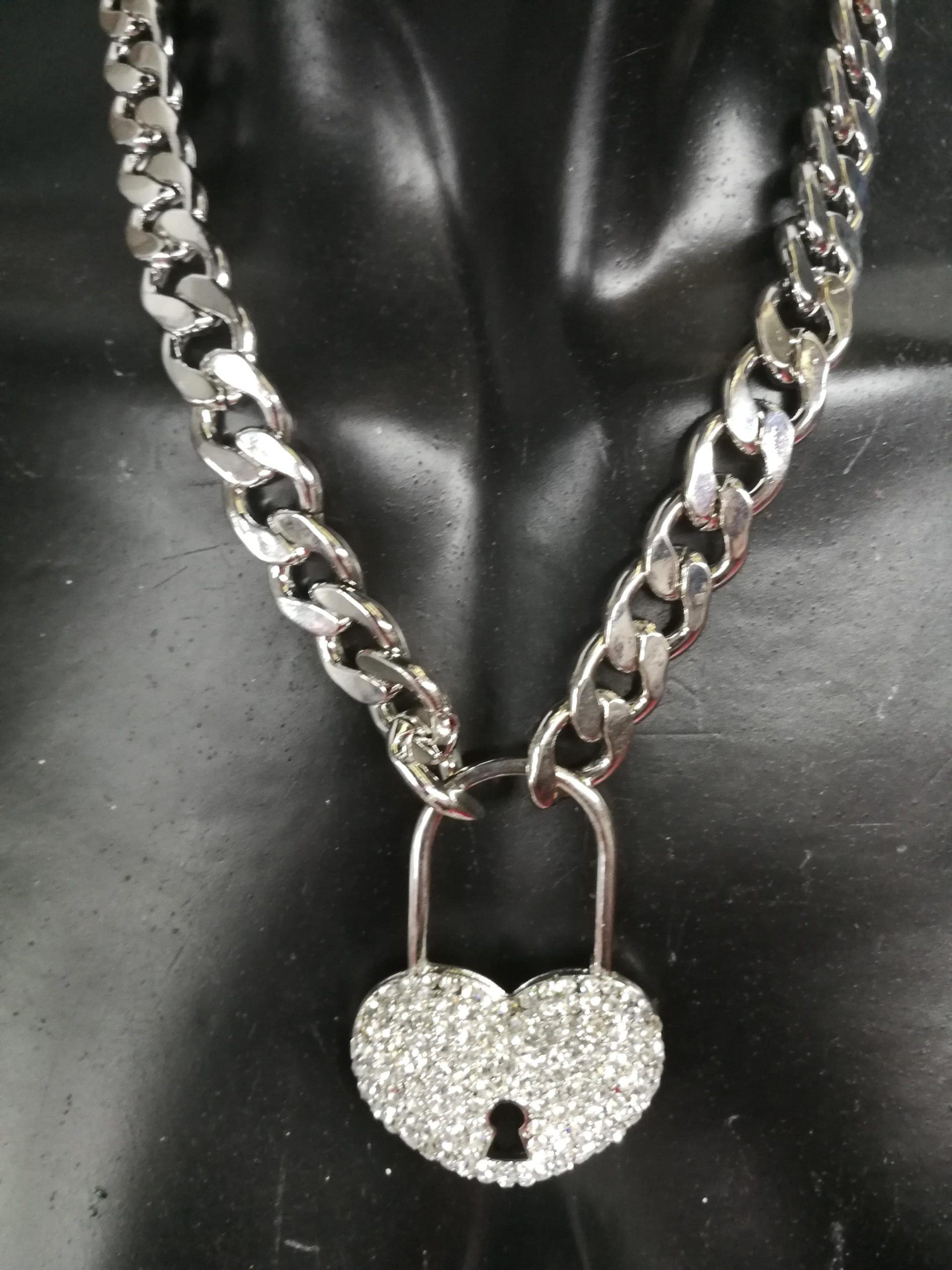 Silver Pendant, Hip Hop Necklace Jewelry, Rapper Chain Padlock Heart, Crystal Locket Charm Gangsta Rap Trap