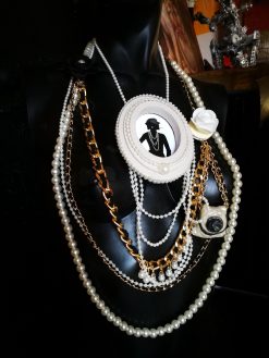 Assemblage Jewelry Vintage Cameo Silhouette, Elegant Classic Statement Pendant, Madame Coco Chain Pearl Necklace