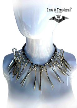 Silver Pendant Scissors Extravagant Oddities Jewelry, Statement Bold Necklace Charm Clippers Chain & Choker Collar