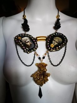 Greek Statue, Baroque Sicilian Massive Necklace, Rococo Pendant Assemblage, Luxury Jewelry Greece Antique