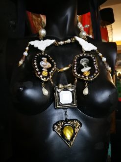 Baroque Necklace, Roman Statue Fine Jewelry, Sculptural & Enamel Rococo Pendant Luxury Filigree Golden Charm