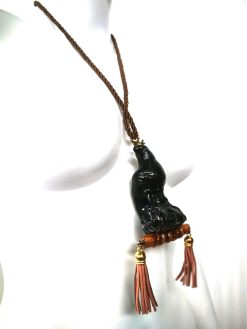 Blackbird Pendant Sculptural Gothic Necklace, Natural Wooden Tree Branch Tassel Charm Statement Boho Jewelry