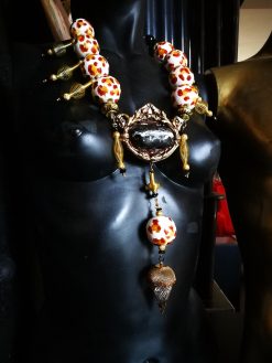 Haute Couture Necklace, Onyx Leopard Tibetan Brass Beaded Chest OOAK Luxury Statement Sculptural Jewelry