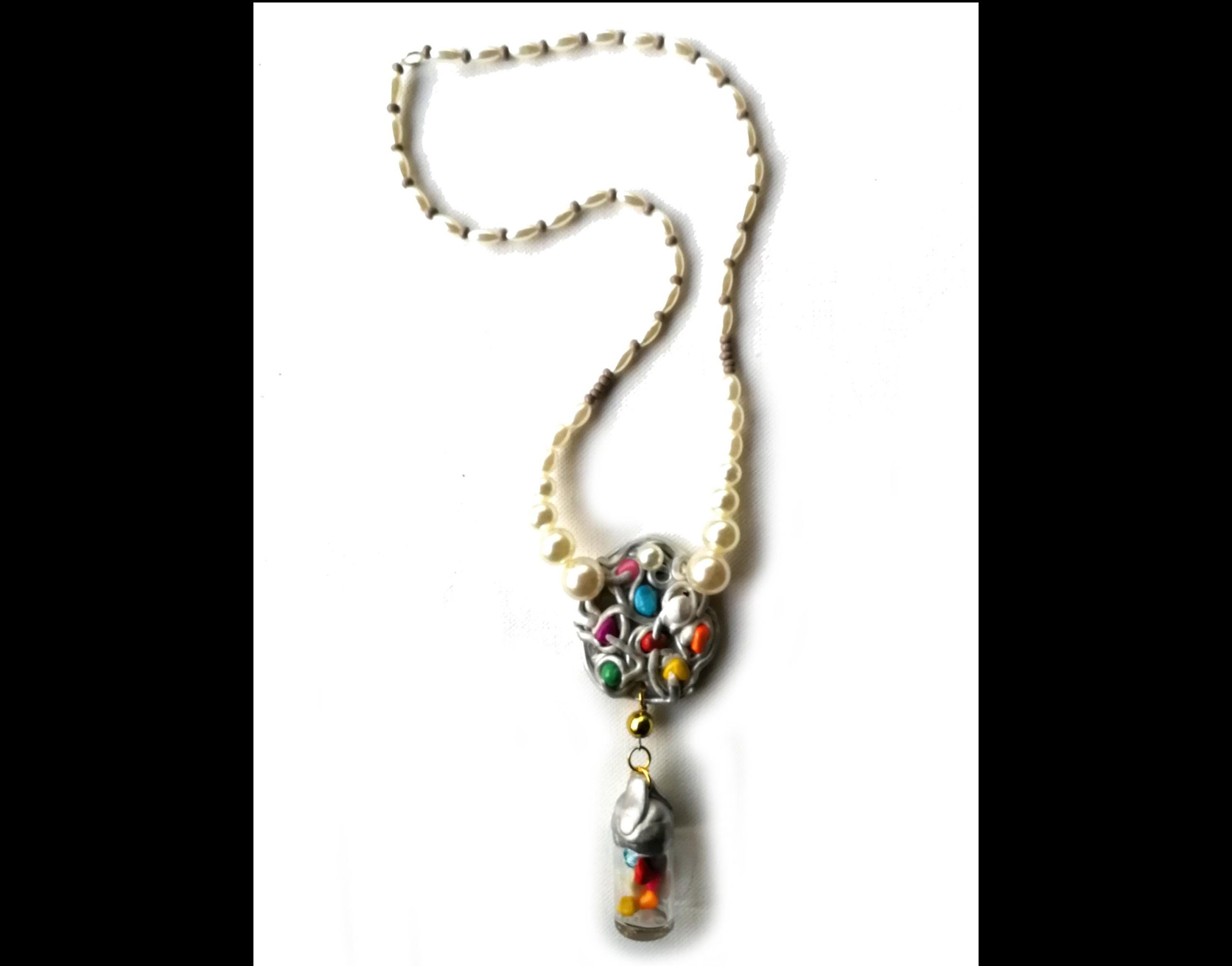 Pendant Necklace Gemstone, Boho Couture Rope Amulet, Modernist Minimalist Designer Jewelry, Pearl Charm Locket