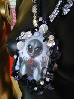 Futuristic Necklace Alien, Avant-garde UFO Jewelry, Area 51 Extraterrestrial E.T , Modernist Design Pendant