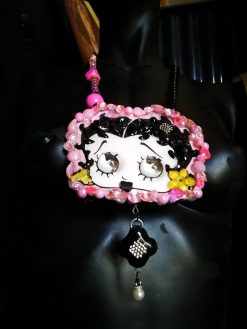 Large Betty Boop Pendant with Black Chain , Whimsical Femme Fatale Jewelry Hollywood Icon Necklace