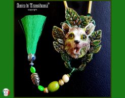 Statement Necklace - Animal Pendant Luxury Art Jewelry - Mountain Bear Forest Totem Sculptural Beaded Design