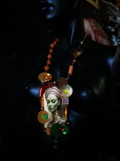 Futuristic Jewelry 1960 1970 Design, Necklace Assemblage Pendant Modernist Locket, Pop Art Necklet Disco Fashion Style