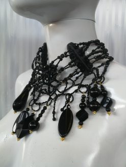 Gothic Beaded Choker, Embroidered Jewelry Bib, Victorian Necklace