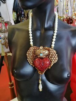 Luxury Necklace, Bee Nest Bumble Honey Pendant, Broken Heart Jewelry Charm Pearl Royal Crown