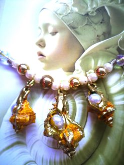 Handmade Puka Shell Conch Necklace, Lime Yellow Seashell Charm, Abalone, Cubic Zirconia