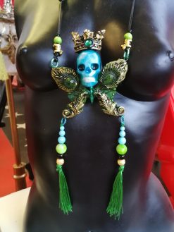 Sugar Skull Butterfly Crown Necklace, Gothic Macabre Jewelry