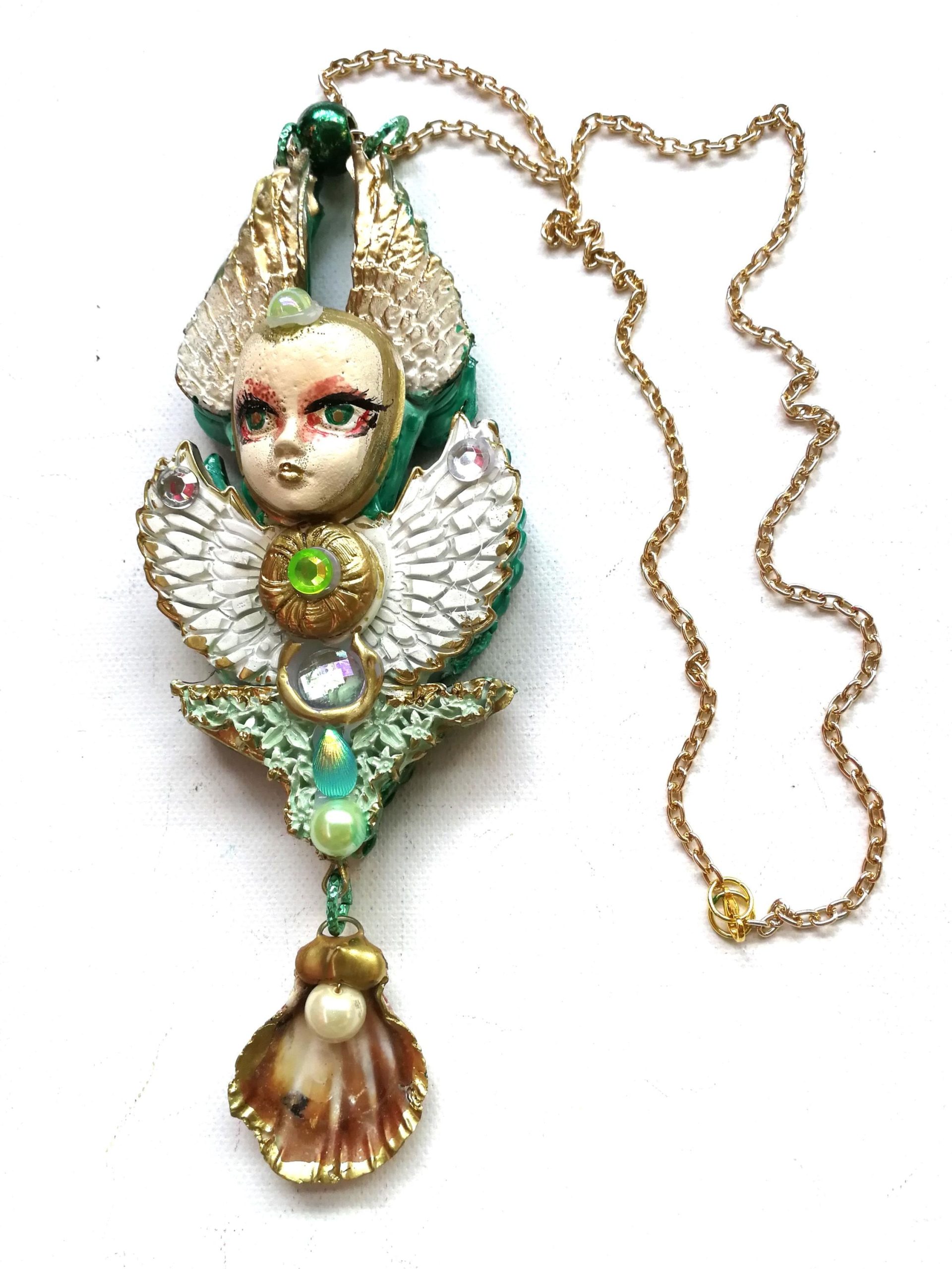 Art Deco Doll Head Pendant, Belle Epoque Necklace Charm