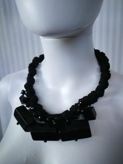 Handmade Italian Avant-Garde Black Stone Necklace, Chunky Collar