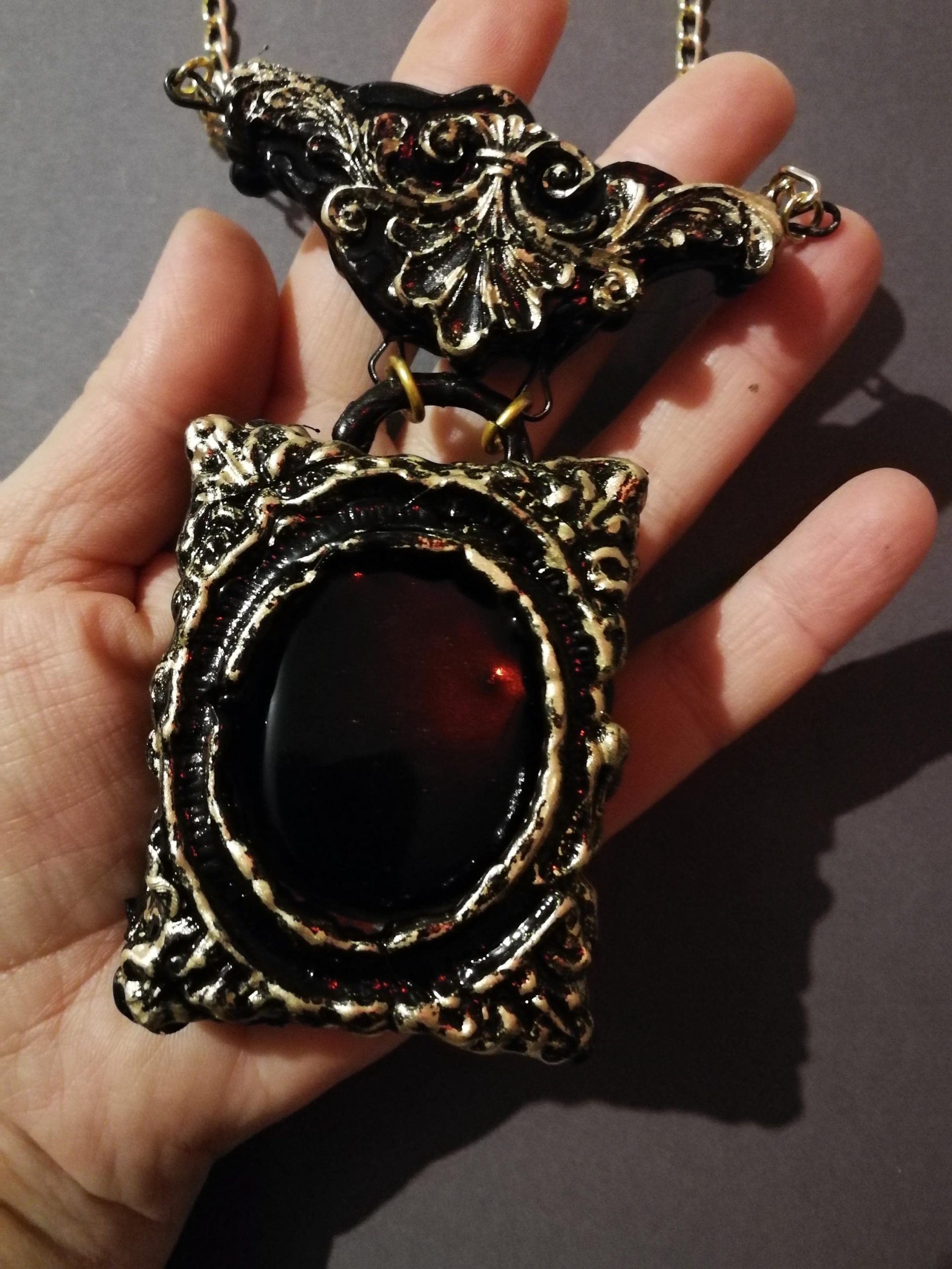 Snow White Witch Mirror Necklace, Gothic Victorian Locket, Handmade in Italy