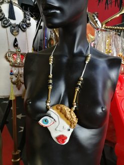 Brutalist Face Pendant, Pop Art Necklace, Handmade Italian Jewelry