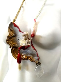 Dramatic Jewelry Baroque Luxury Bib Pendant, Sculptural Antique Statue Charm Crystal & Pearl Statement Necklace