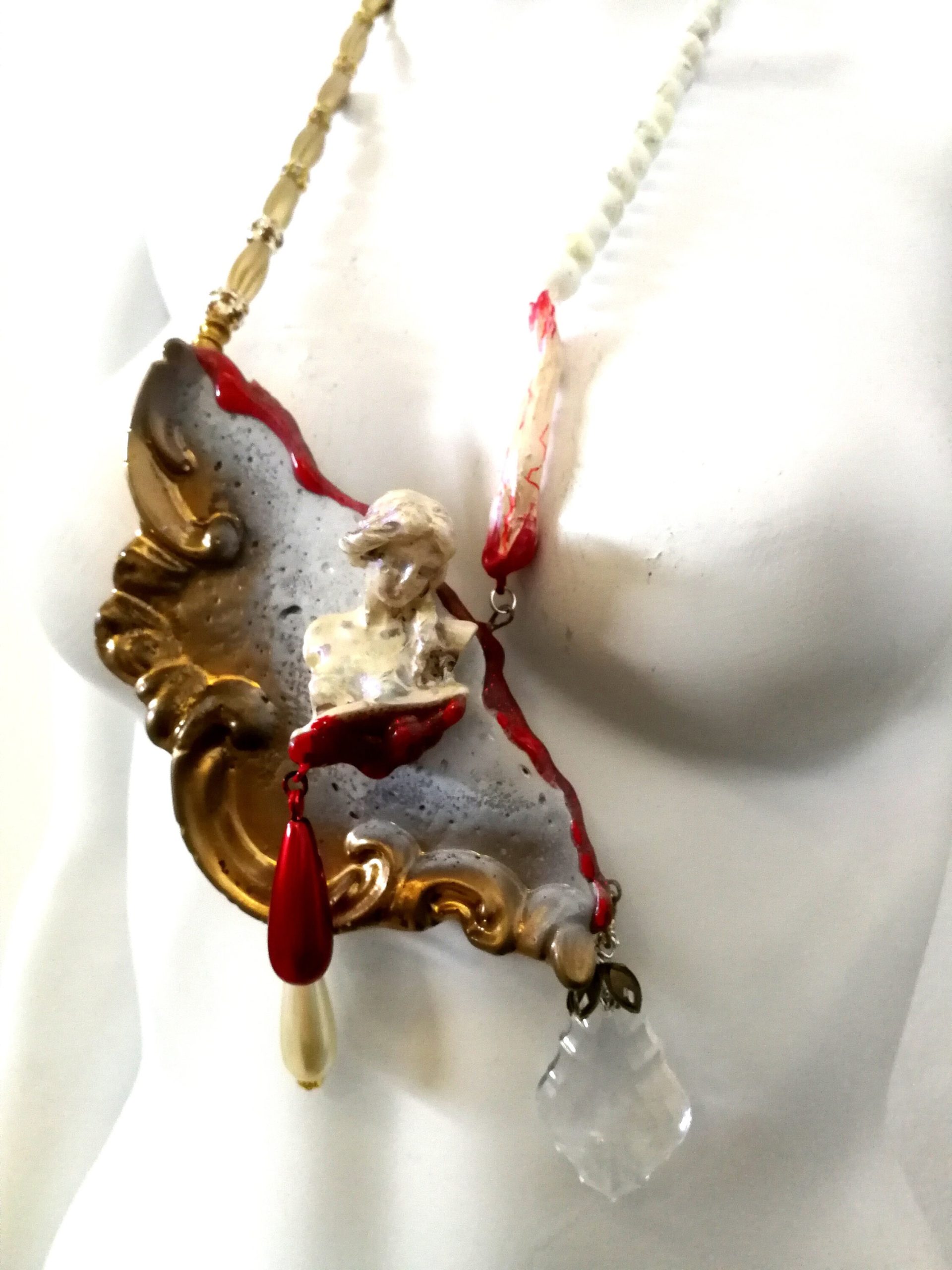 Dramatic Jewelry Baroque Luxury Bib Pendant, Sculptural Antique Statue Charm Crystal & Pearl Statement Necklace