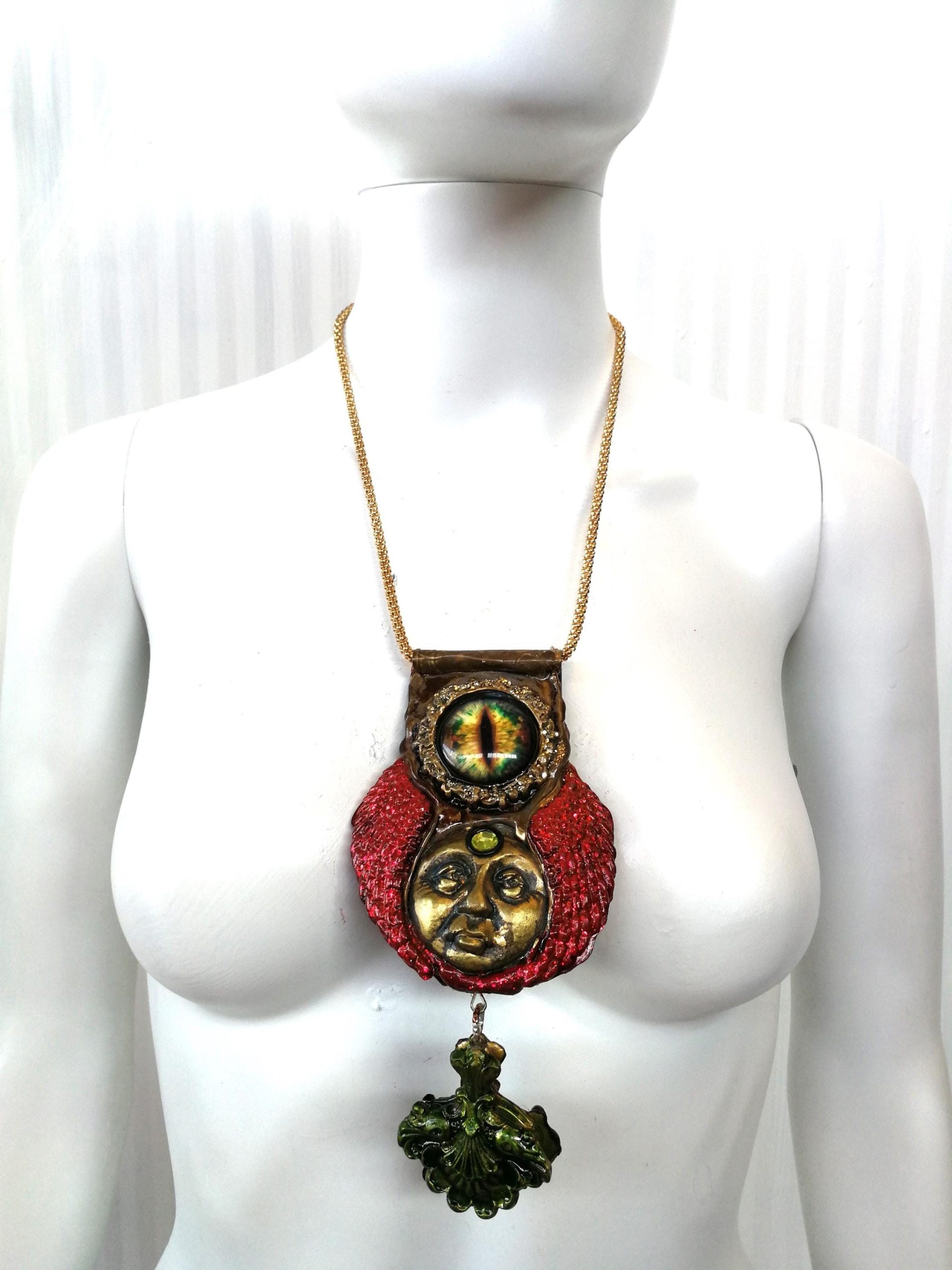 Dragon Eye Pendant, Final Fantasy Chronos Jewelry Designer, Sun Kronos Sculptural Statement Necklace Charm