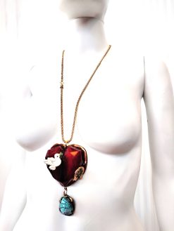 Anatomical Heart Necklace, Four Leaf Clover, Horseshoe & Dove Statement Jewelry Good Luck Charm Pendant