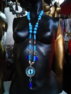 Turkish Evil Eye, Statement Pendant Good Luck Boho Ethnic Folk Jewelry Necklace Silver Charm
