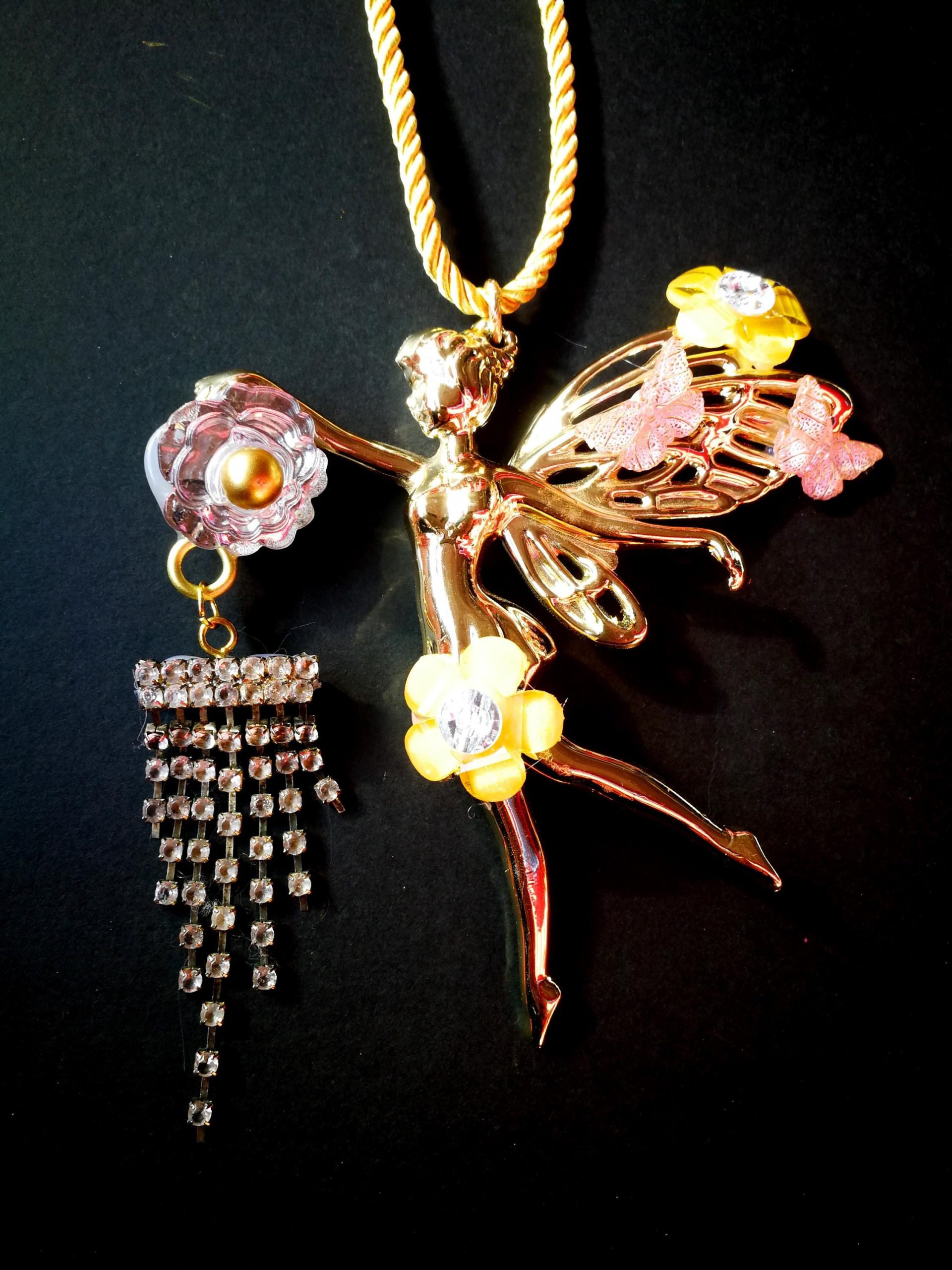 Fairy Wings Jewelry, Fairies Tale Golden Ballerina Butterfly Doll Pendant, Ballet Dance Figure Necklace