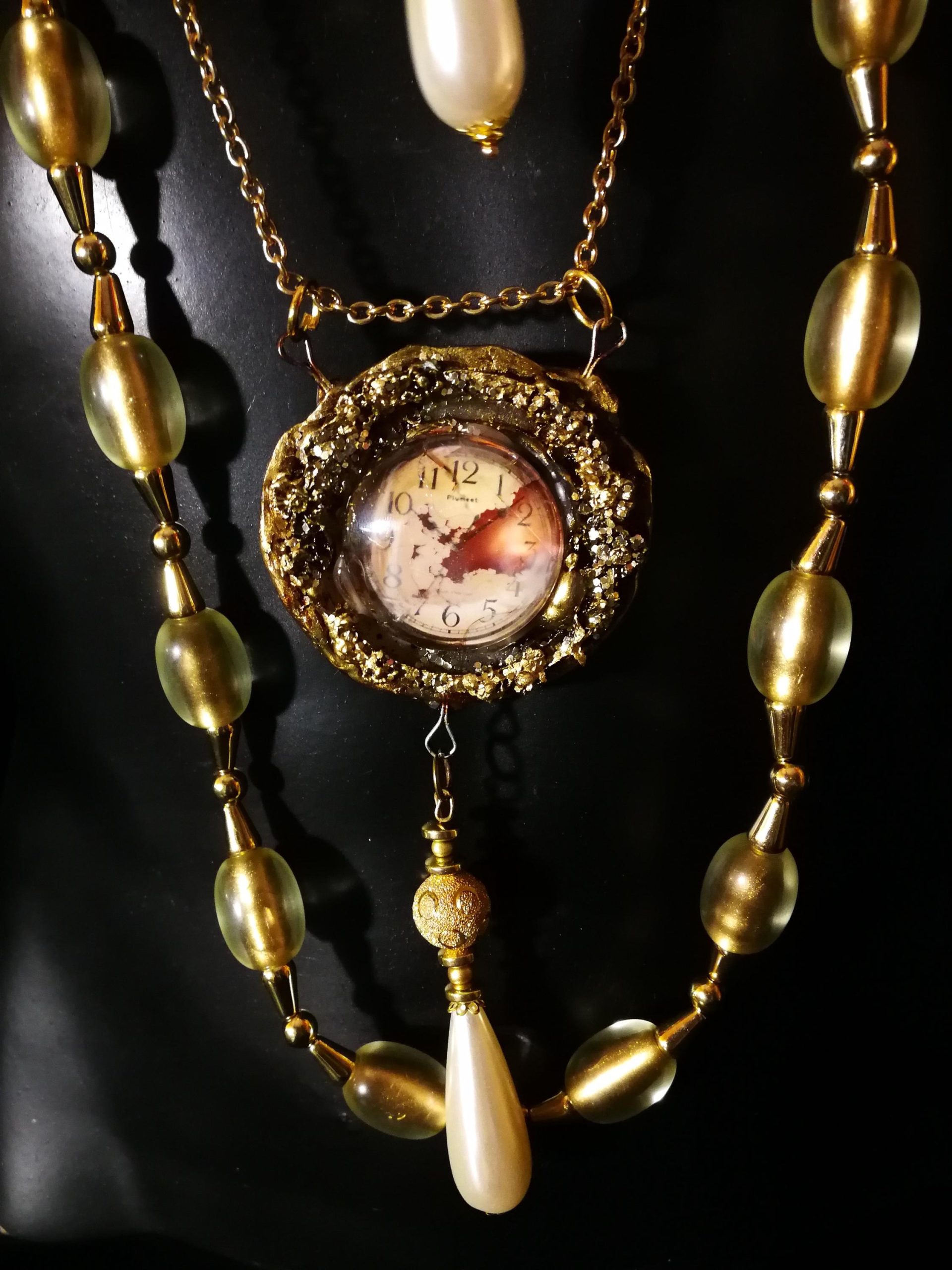Layered Necklace, Countess of Castiglione Vintage Photo Lariat Pendant, Statement Jewelry Antique Historical Baroque