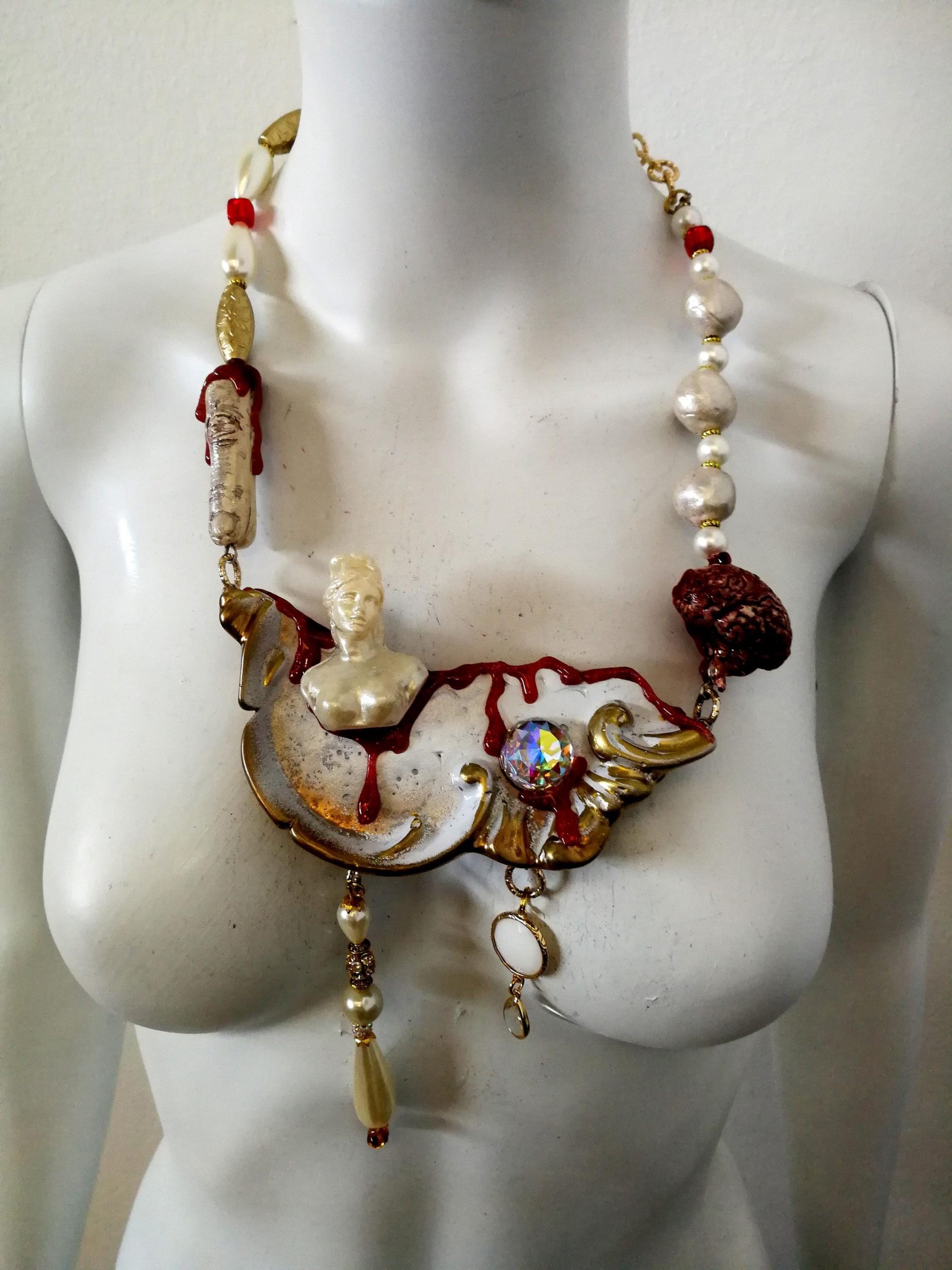 Brutalist Bib Necklace, Asymmetrical Statue, Brain Charm, Handmade Couture