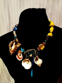 Puka Shell Necklace, Maximalist Design Luxury Statement Charm, Natural Seashell Conch Abalone & Ceramic Jewelry