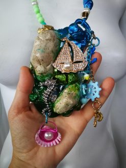 Shell Necklace, Statement Charm Pendant, Seashell Mermaid Jewelry, Sculpture Pendant, Luxury Cruise Ship Marine
