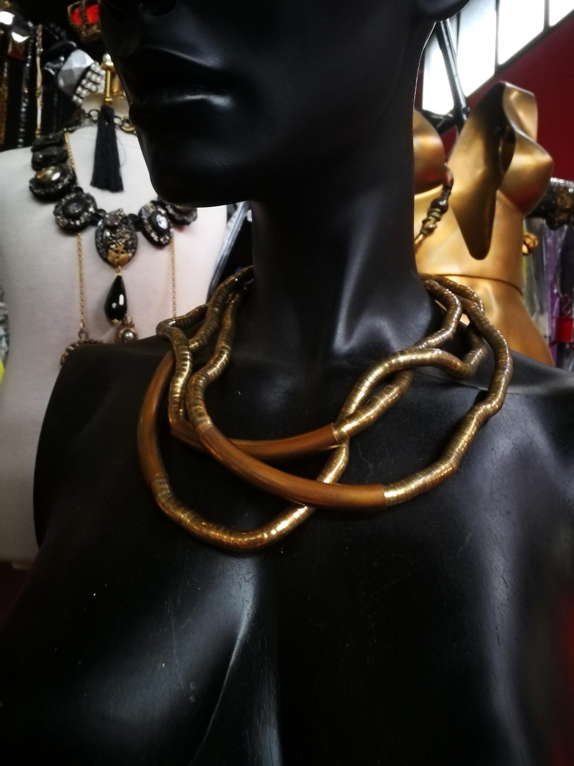 Statement Necklace – Brutalist Minimalist Gold Collar Choker, Futuristic Avant-Garde Italian Jewelry Design