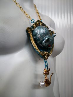 Cat Jewelry Necklace, Animal Mouse Blazon Charm Pendant, Chain Jewellery Nature Elegant Jewel Bib