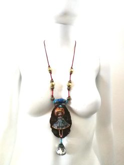Polymer Clay Doll Pendant, Handmade Fantasy Beaded Necklace, Dolly Doom Collection OOAK Sculpture Necklace