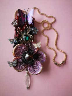 Art Nouveau Necklace, Flower Leaf Elegant Pendant, Jewelry Spider Insect, Butterfly Orchid Crystal Charm