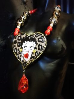 Betty Boop - Big Bold Chunky Necklaces, Statement Leopard Safari Jewelry, Hollywood Icon Heart Pendant