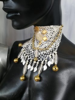 Baroque Jewelry Collar Macrame Choker, Rococo Embroidered Pearl Lace Crochet Cameo Statement Necklace Bib