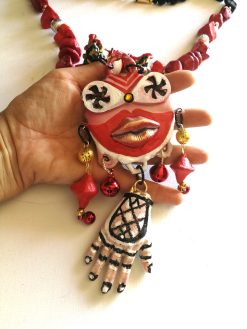 Tribal Jewelry Ainu Tribe, Japanese Folk Chunky Pendant, Helping Hand Statement Necklace Charm Maximalist