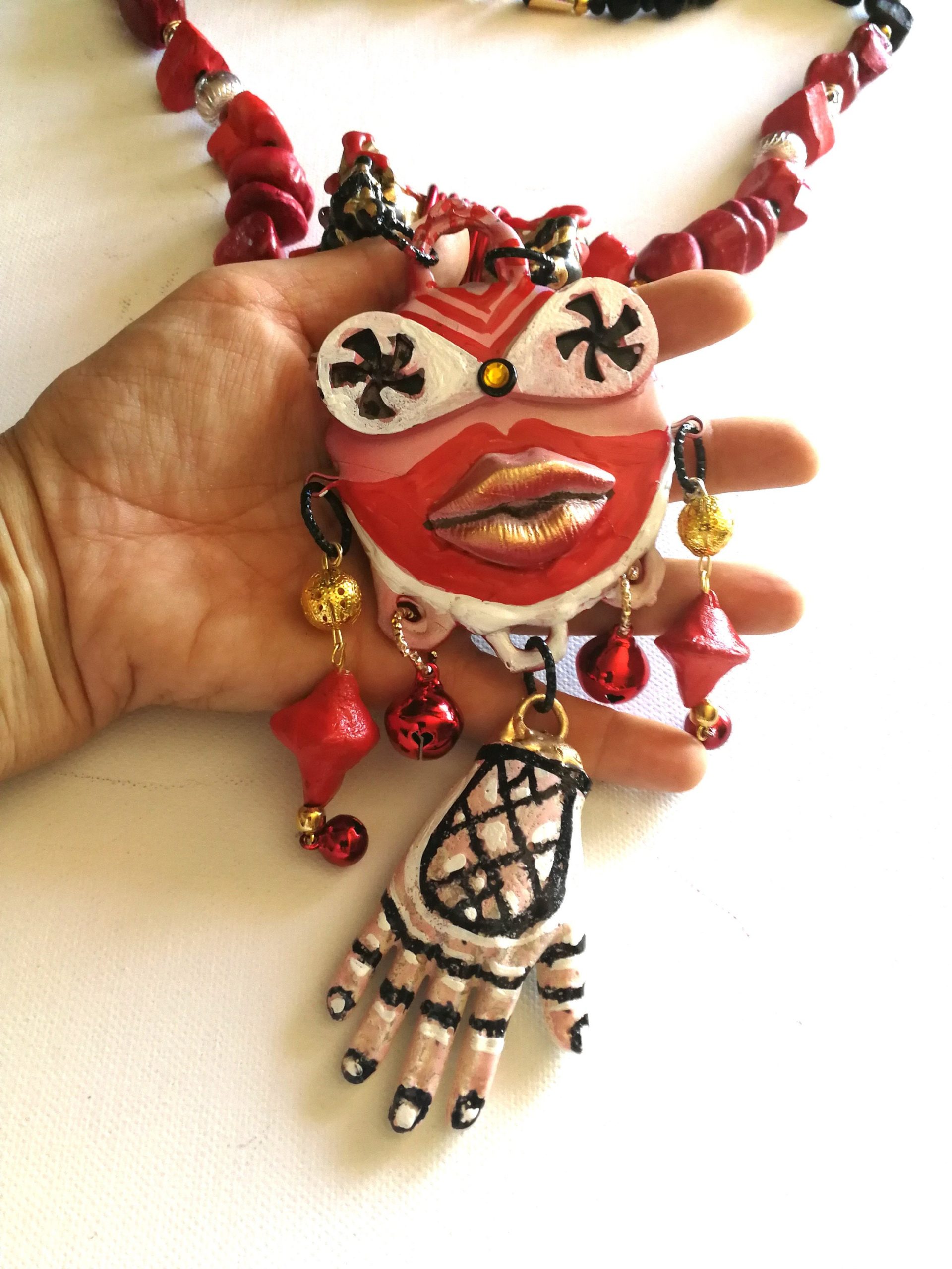 Tribal Jewelry Ainu Tribe, Japanese Folk Chunky Pendant, Helping Hand Statement Necklace Charm Maximalist