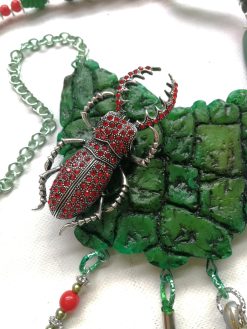 Scarab Beetle Pendant, Insect Necklace Forest, Maximalist Luxury Statement Jewelry Bib Tassel Charm Stone