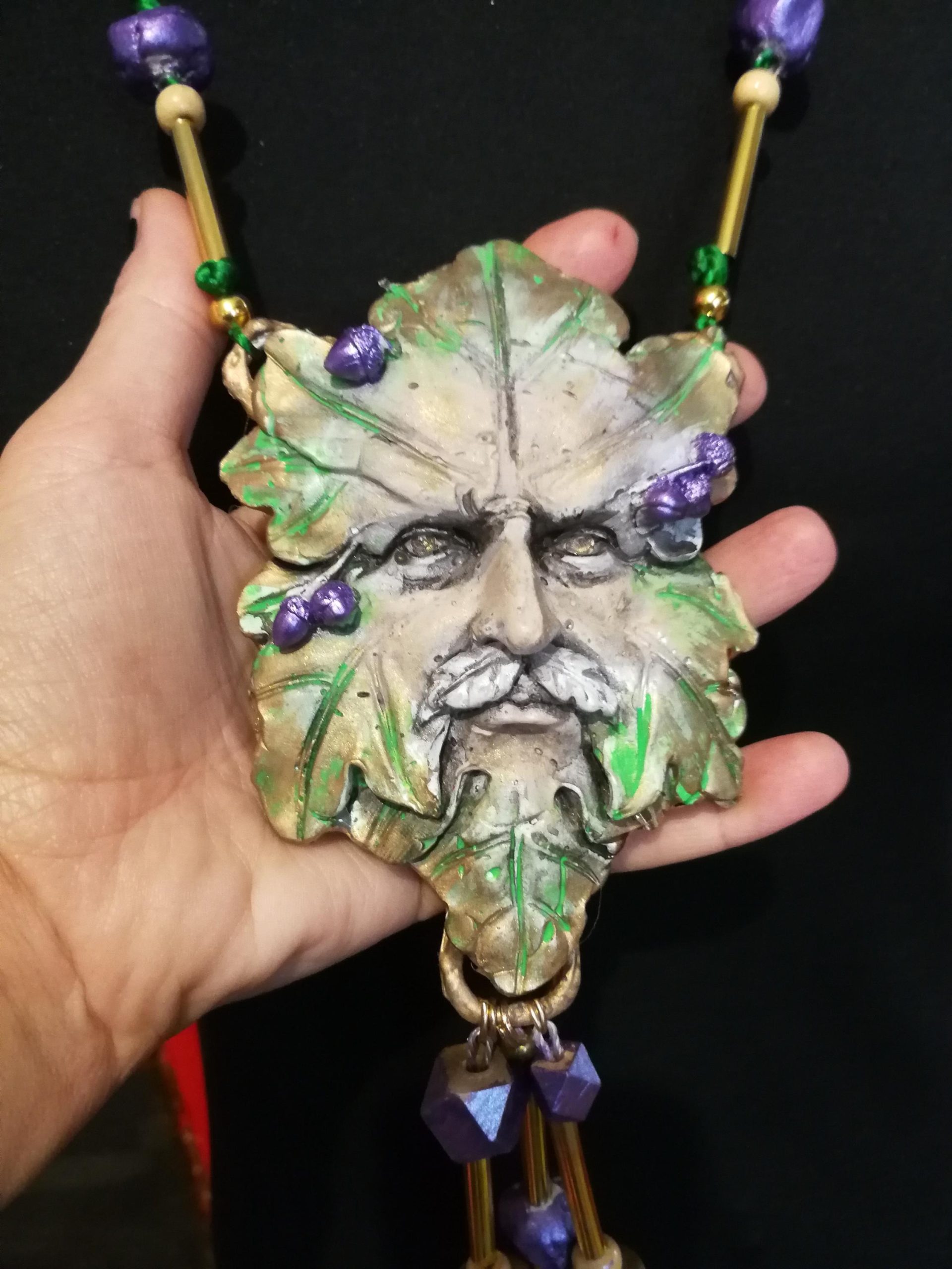 Designer Jewelry, Chunky Pendant Forest Spirit Guide, Green Elf Little People Locket Necklace Charm