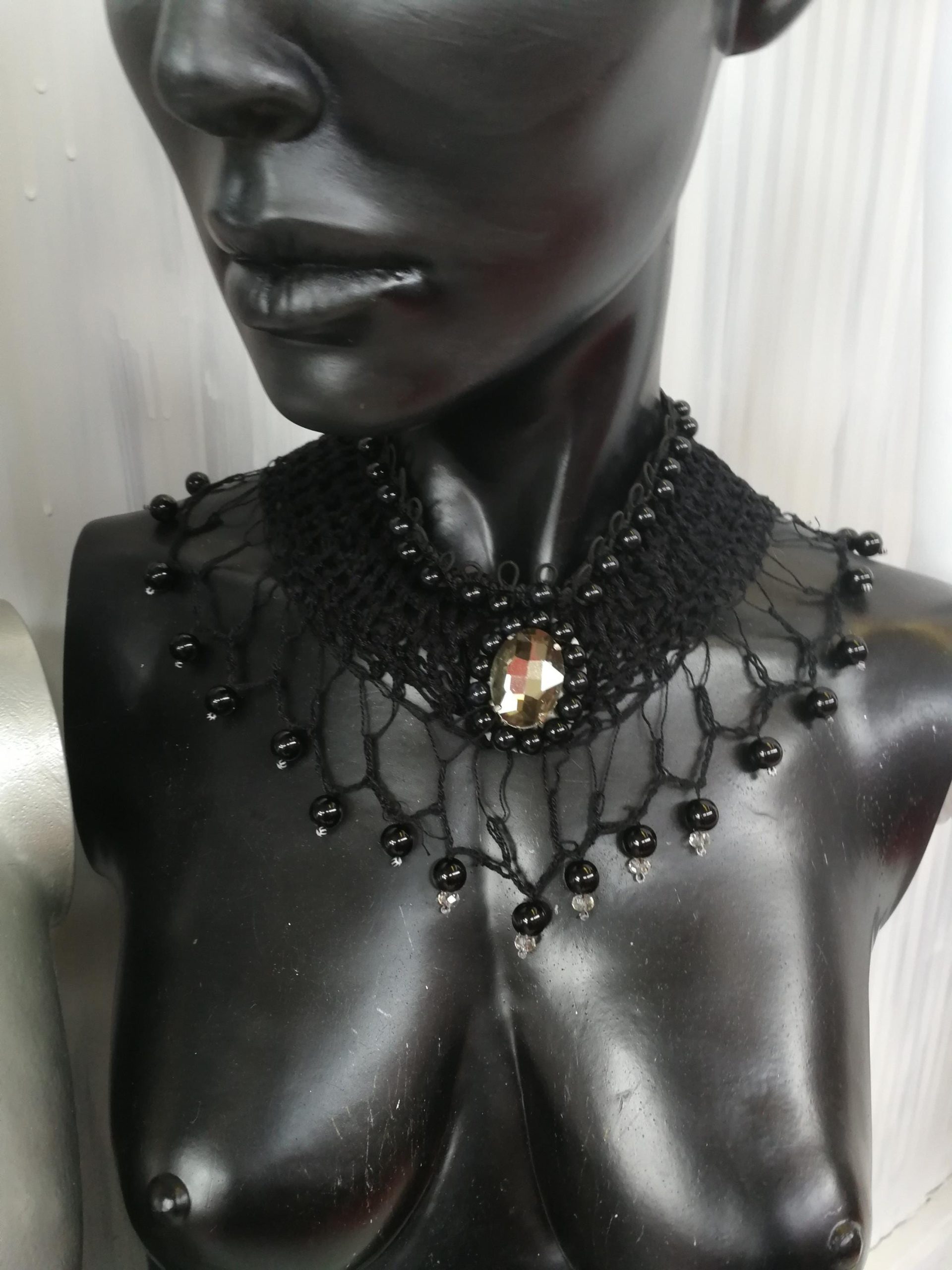 Marie Antoniette Choker, Embroidered Crochet Fine Lace Jewelry, Medallion Necklace Fetish Collar Statement Cameo