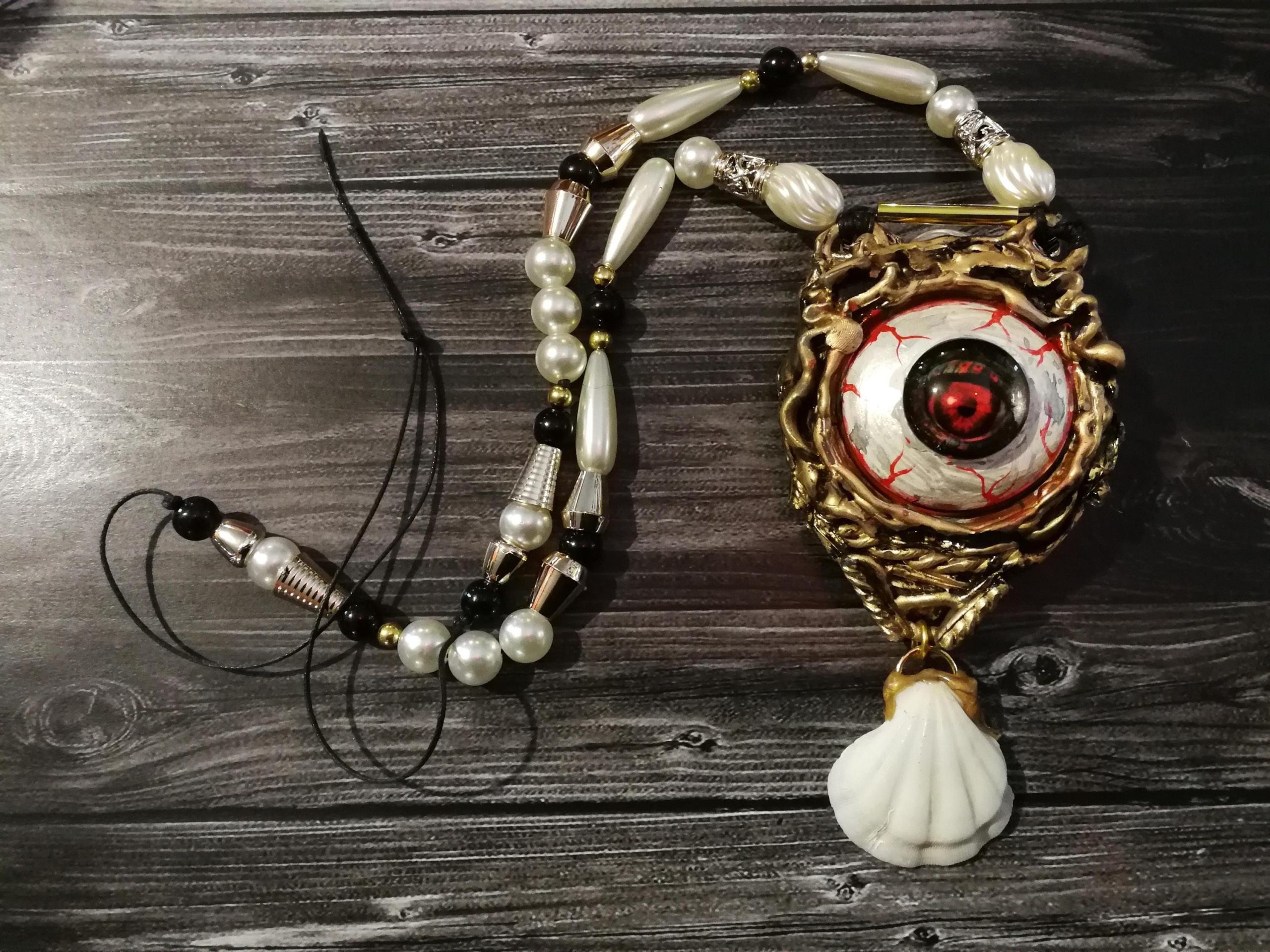 Baroque Pearl Necklace, Conch Shell Eye & Hand Jewelry, Luxury Pendant Rococo Charm Statement Jewellery