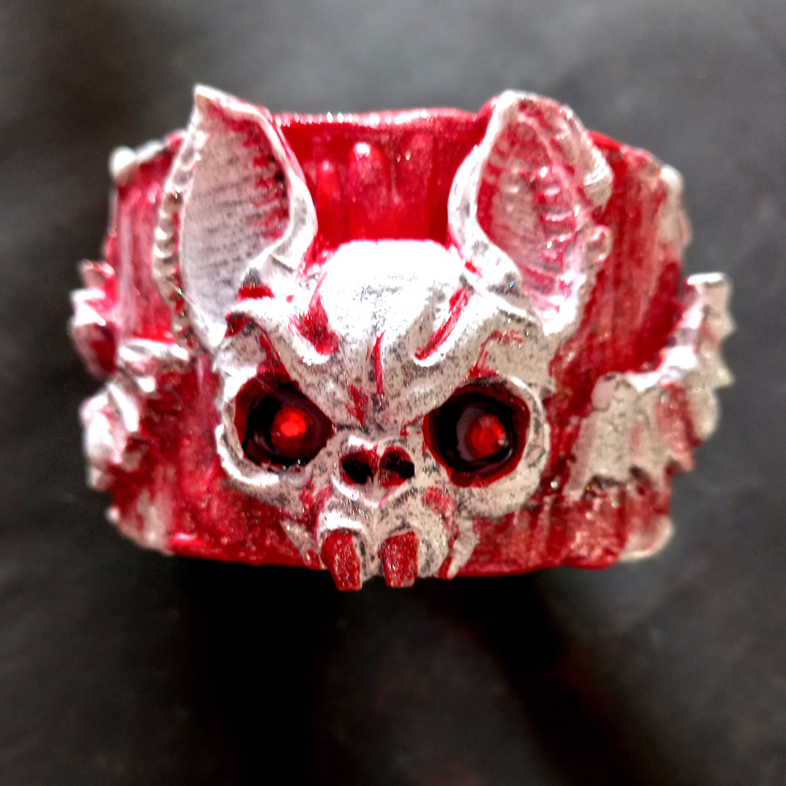 Bat Vampire Rigid Bracelet Jonc, Red Bangle Dracula Castle Transilvania Blood Sculptural Statement Jewelry