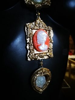 Gallery Wall Cameo Tie Necklace, Layered Pendant Statement Jewelry Antique Historical Baroque Sculptural Jewel