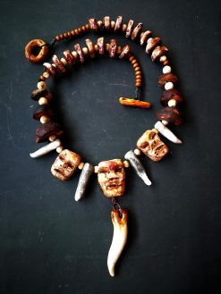 Tribal Shaman Necklace, Boho Horn Pendant, Rustic Ethnic Statement Jewelry Native American Indian Charm