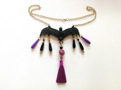 Bat Vampire Jewelry Dark Necklace, Beaded Tassel Pendant Chain, Gothic Punk Rock Jewel Charm