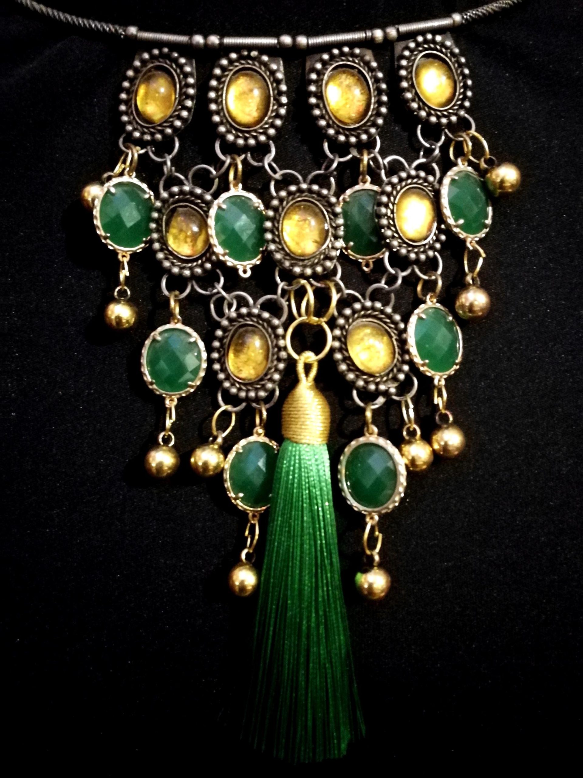 Kelly Green Necklace Crystal Bib Emerald Green Statement Layered Collar Jewelry Luxury Tassel Choker