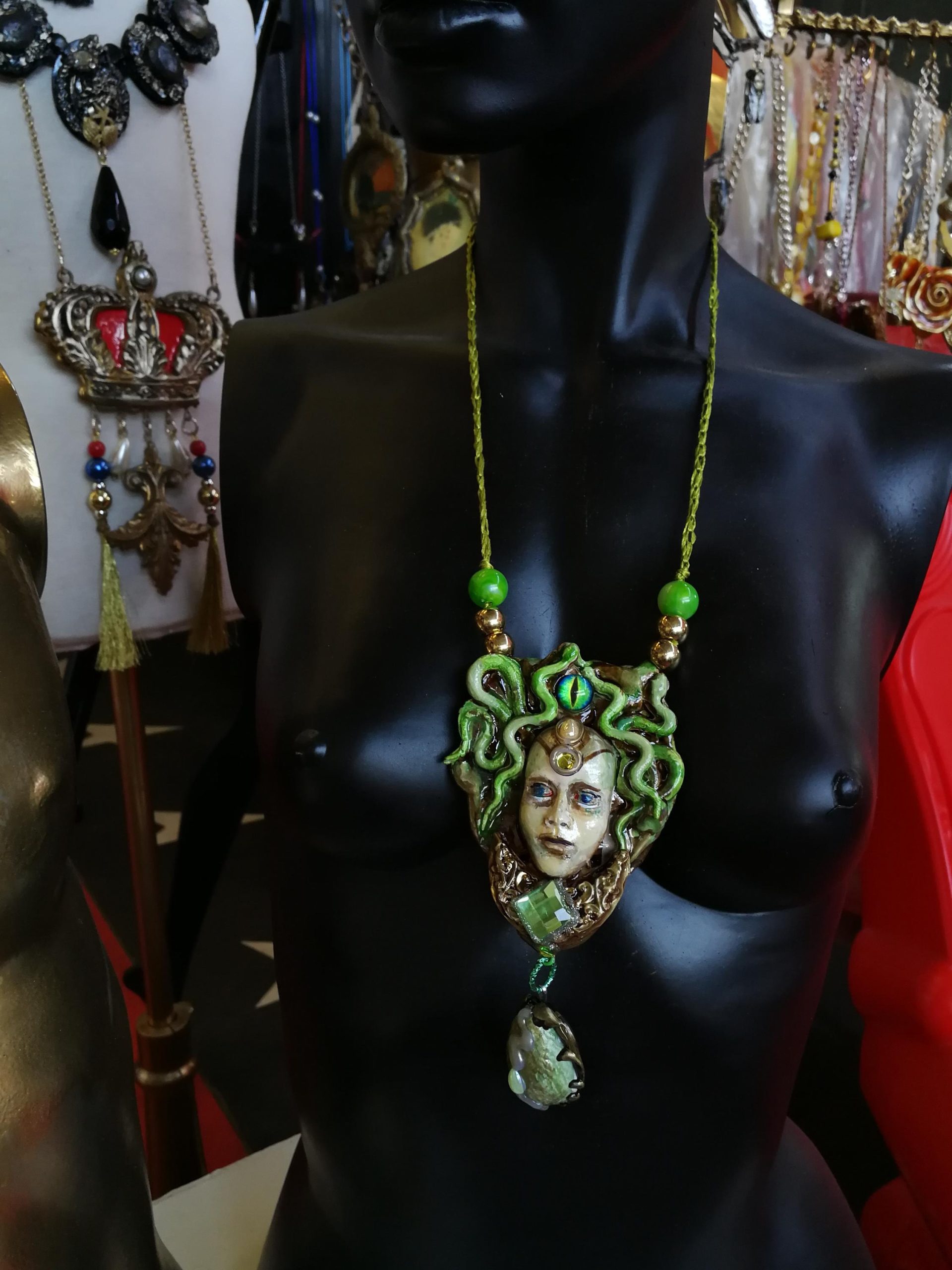 Medusa Jewelry Pendant Necklace, Snake Goddess Greek Mythology Sculpture, Minoan Serpent Eye Locket Charm