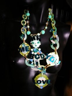 Statement Jewelry, Alphabet Anime Doll Assemblage Necklace, Layered Lariat Jewellery, Bold Chunky Letter Pendant